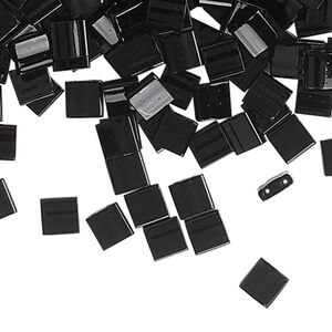 Bead, Miyuki, TILA&reg;, glass, opaque black, (TL401), 5mm square with (2) 0.8mm holes, fits up to 3mm beads. Sold per 250-gram pkg.