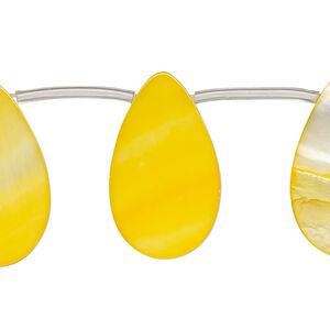 Mother-of-pearl shell 1pkg1, top-drilled flat teardrop bead 14 inch yellow-orange 25x6mm-25x8mm