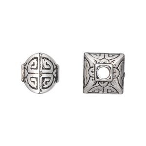 Bead, antiqued silver-finished copper-coated plastic, 12x11mm puffed square. Sold per 50-gram pkg, approximately 40 beads.