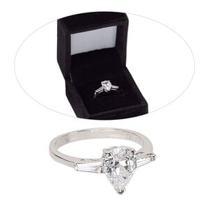 Ring, cubic zirconia and rhodium-finished brass, clear, 11mm teardrop, size 8. Sold individually.