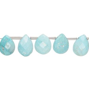 Imperial crown turquoise 1pkg11, hand-cut top-drilled faceted puffed teardrop bead natural 10x6mm-12x8mm