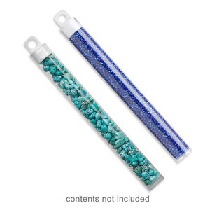 Vial, plastic, clear and white, 5 x 9/16 inch cylinder with hang tab. Sold per pkg of 10.