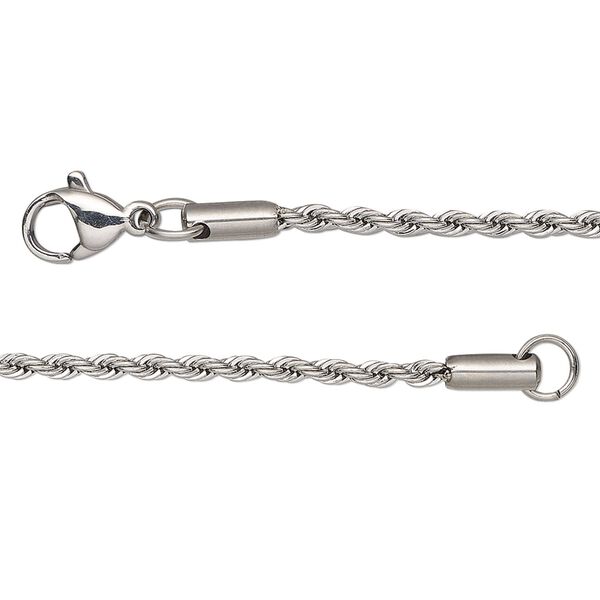 Chain 1pkg1 French rope, 2mm / lobster claw clasp, stainless steel 16 inch image number 0