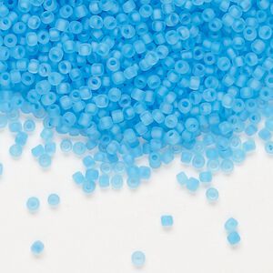 Seed bead, Dyna-Mites&trade;, glass 1pkg0.5kg, #11 round, transparent inside dyed color matte sky blue (244MA 11/0 RR)