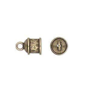 Cord end glue-in 1pkg2 brass, 8mm textured round tube / loop / 6mm inside diameter, antiqued / JBB Findings