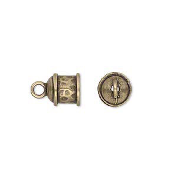 Cord end glue-in 1pkg2 brass, 8mm textured round tube / loop / 6mm inside diameter, antiqued / JBB Findings image number 0