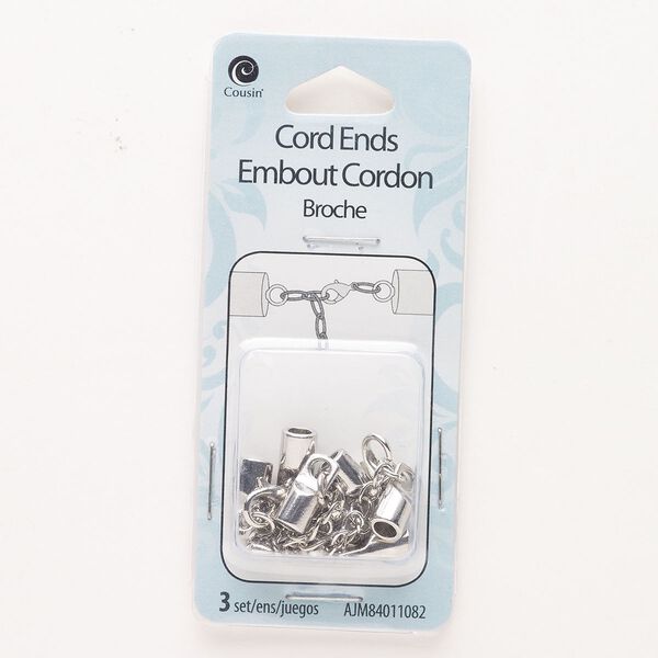 Clasp lobster claw 1pkg3, 10x6mm round / fits 3.8mm cord, silver-finished steel / brass 1-strand image number 0