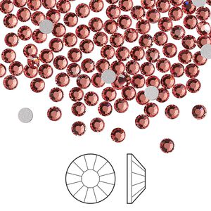 Flat back 144pk rose peach foil back, Preciosa VIVA 12&reg; Czech crystal rhinestone 3-3.2mm chaton rose round SS12