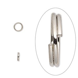Split ring 1pkg100 imitation nickel-finished, 5mm round, 3.7mm inside diameter / steel