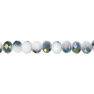 Bead 1pk 48 facets opaque white metallic green, Celestial Crystal&reg; 6x4mm rondelle 15.5-16 inch