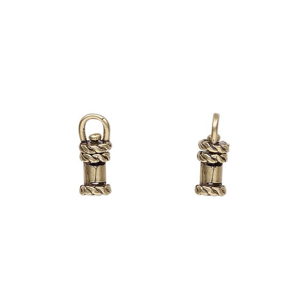 Crimp end 1pkg2 brass, 8x5mm swivel tube / loop / rope trim design / 2mm inside diameter, antiqued / JBB Findings image number 0