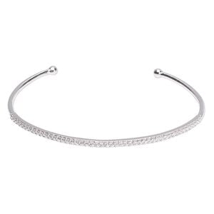 Bracelet, cuff, Create Compliments&reg;, cubic zirconia and rhodium-plated sterling silver, clear, 2mm wide, adjustable from 6-1/2 to 7 inches. Sold individually.
