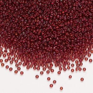 Seed bead, Miyuki, glass, pkg/35g, #15 rocaille, translucent gold luster garnet (RR-315).