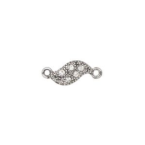 Link, antiqued silver-finished "pewter" (zinc-based alloy) and glass, clear, 18x7mm double-sided S-bar. Sold individually.