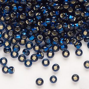 Seed bead, Preciosa Ornela Czech glass, pkg/500g, #6 rocaille, transparent silver-lined dark aquamarine, (67100).