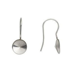 Ear wire fishhook 1pkg4 Almost instant jewelry&reg;, 22mm / SS39 rivoli glue-in setting, stainless steel 2 pair