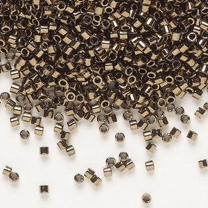 Seed bead, Delica&reg;, glass, pkg/7.5g, #10 round, opaque metallic dark bronze (DBM-0022).