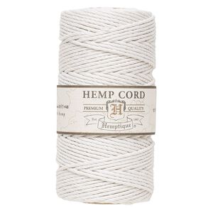 Cord, Hemptique&reg;, polished hemp, white, 1.8mm diameter, 48-pound test. Sold per 205-foot spool.