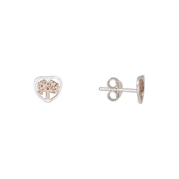 Earstud, Create Compliments&reg;, rose gold-plated sterling silver, 7.5x7mm heart with tree of life design. Sold per pair. image number 0