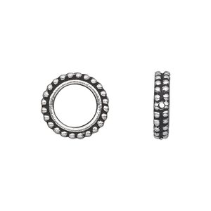 Bead frame, TierraCast&reg;, antique silver-plated pewter (tin-based alloy), 14x3mm beaded flat round, fits up to 8mm bead. Sold per pkg of 20.