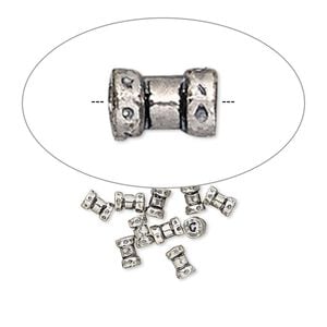 Crimp 1pkg10 silver-plated, 4x2.5mm round tube / 1mm inside diameter, brass / antiqued