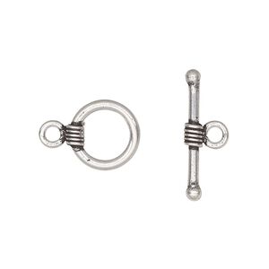 Clasp toggle 1pkg1 sterling silver, 12mm round, antiqued 1-strand