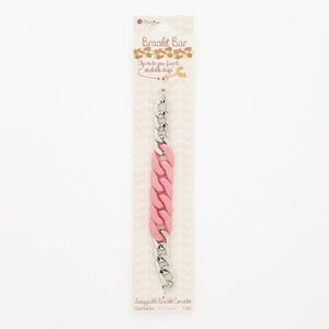 Bracelet component, acrylic and silver-finished steel, pink, 17mm wide curb, 6 inches. Sold individually.