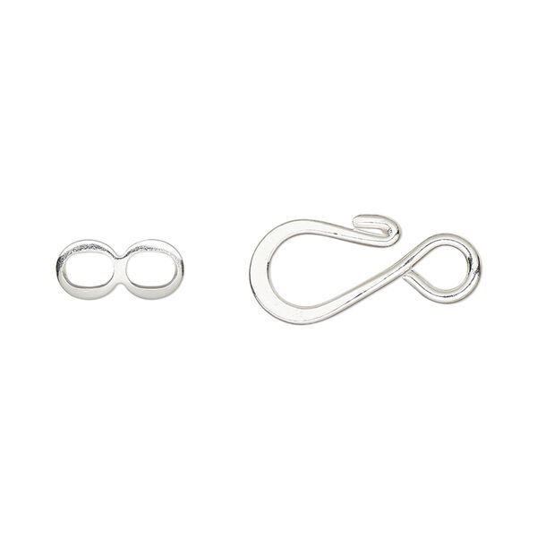 Clasp hook&eye 1pkg10 silver-plated, 12.5x8.5mm flat, brass 1-strand image number 0