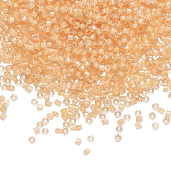 Seed bead, Delica&reg;, glass, pkg/250g, #11 round, translucent light peach-lined luster crystal clear (DB-0067). image number 0