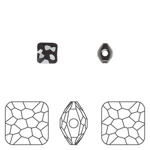 Bead 1pkg4 jet, Crystal Passions&reg; 6mm puffed square 5035