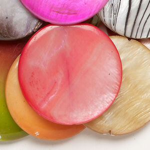 Mother-of-pearl shell 1pkg6oz, puffed flat round bead mix mixed colors 29-30mm