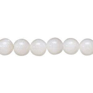 Mother-of-pearl shell 1pkg1, round bead 15.5 to 16 inch white 8mm