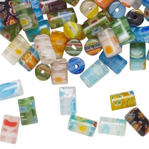 Bead mix, millefiori glass 1pkg2oz, translucent and transparent multicolored, 6x4mm-9x5mm round tube.