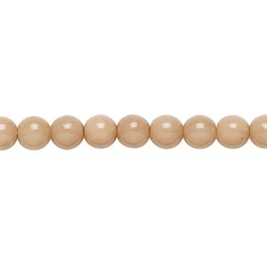 Bead, Czech dipped d&eacute;cor glass druk, beige, 6mm round. Sold per 15-1/2" to 16" strand.