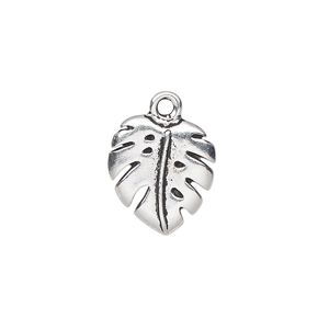 Charm, TierraCast&reg;, antique silver-plated pewter (tin-based alloy), 16x14.5mm monstera leaf. Sold individually.