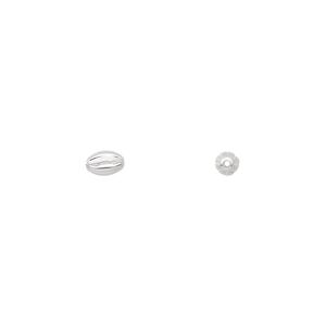Bead 1pkg100 silver-plated, 5x3mm corrugated oval, brass