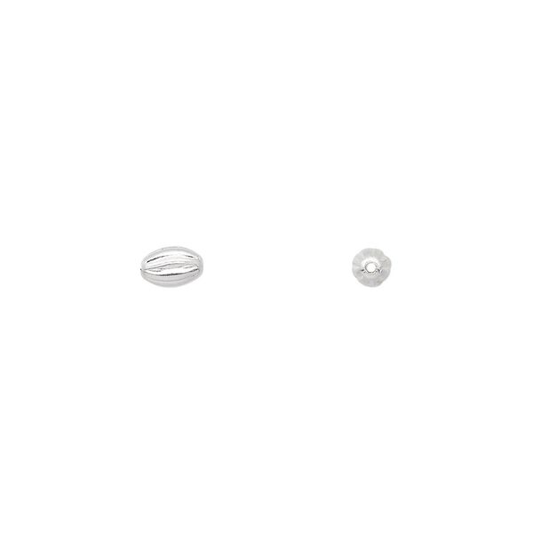 Bead 1pkg100 silver-plated, 5x3mm corrugated oval, brass image number 0