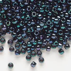 Seed bead, Dyna-Mites&trade;, glass, opaque iris green, #6 round. Sold per 1/2 kilogram pkg.