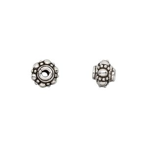 Bead 1pkg4 sterling silver, 8x6mm rondelle / beaded, antiqued