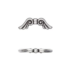Bead, TierraCast&reg;, antique silver-plated pewter (tin-based alloy), 21x7mm double-sided wings. Sold per pkg of 2.