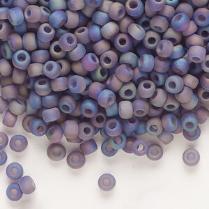 Seed bead, Dyna-Mites&trade;, glass, transparent frosted rainbow purple, #6 round. Sold per 1/2 kilogram pkg.