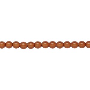 Bead, Czech dipped d&eacute;cor glass druk, opaque caramel, 4mm round. Sold per 15-1/2" to 16" strand.