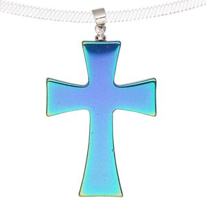 Hemalyke&trade; / brass 1pkg1, electroplated silver-finished double-sided cross pendant 38x27mm