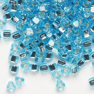Seed bead, Miyuki, glass, silver-lined translucent aqua (TR1803), #5 triangle. Sold per 250-gram pkg.