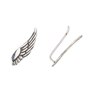 Earring, Create Compliments&reg;, sterling silver, 20.5x6mm left- and right-facing wings ear climber, 23 gauge. Sold per pair.