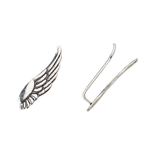 Earring, Create Compliments&reg;, sterling silver, 20.5x6mm left- and right-facing wings ear climber, 23 gauge. Sold per pair. image number 0