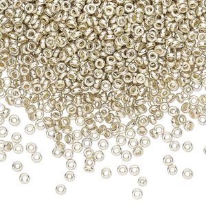 Seed bead, Miyuki, glass, pkg/250g, 2.2x1mm spacer rondelle, opaque brass-plated, (SPR2.2-4201).