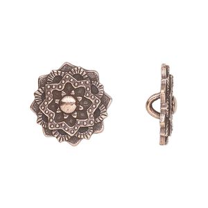 Button, TierraCast&reg;, antique copper-plated pewter (tin-based alloy), 17.5mm mandala with hidden closed loop. Sold per pkg of 2.