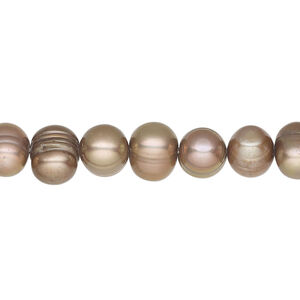 Freshwater 1pkg1, semi-round pearl, 15.5-16 inch bronze peacock 6-8mm cultured