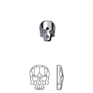 Flat back 2pk jet hematite, Crystal Passions&reg; 10x7.5mm skull 2856